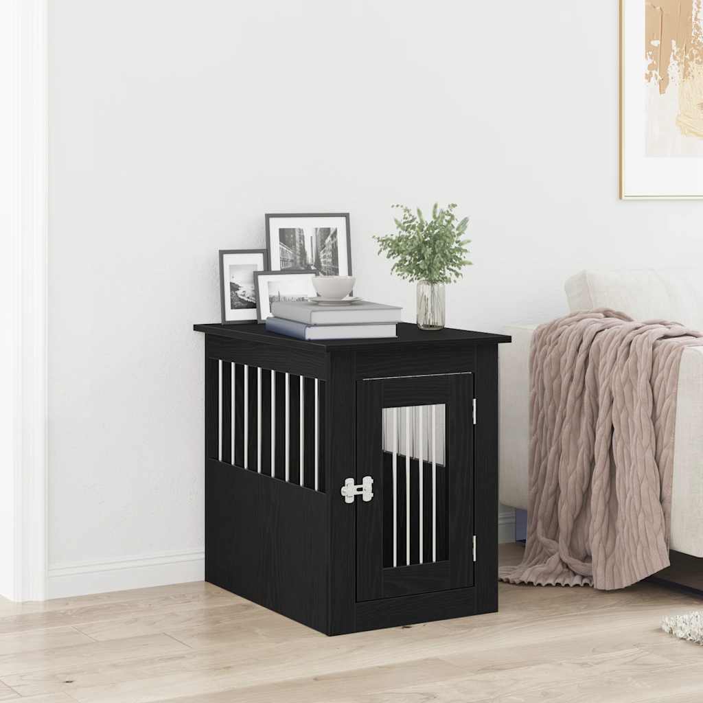 vidaXL Meuble pour cage à chien en chêne noir 45 x 62 x 59 cm Bois d'ingénierie