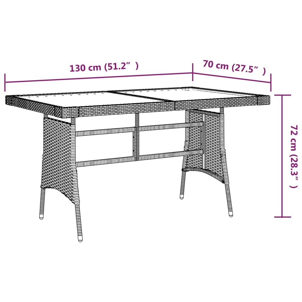 vidaXL Table de jardin Noir 130x70x72 cm Résine tressée et acacia - Image 4