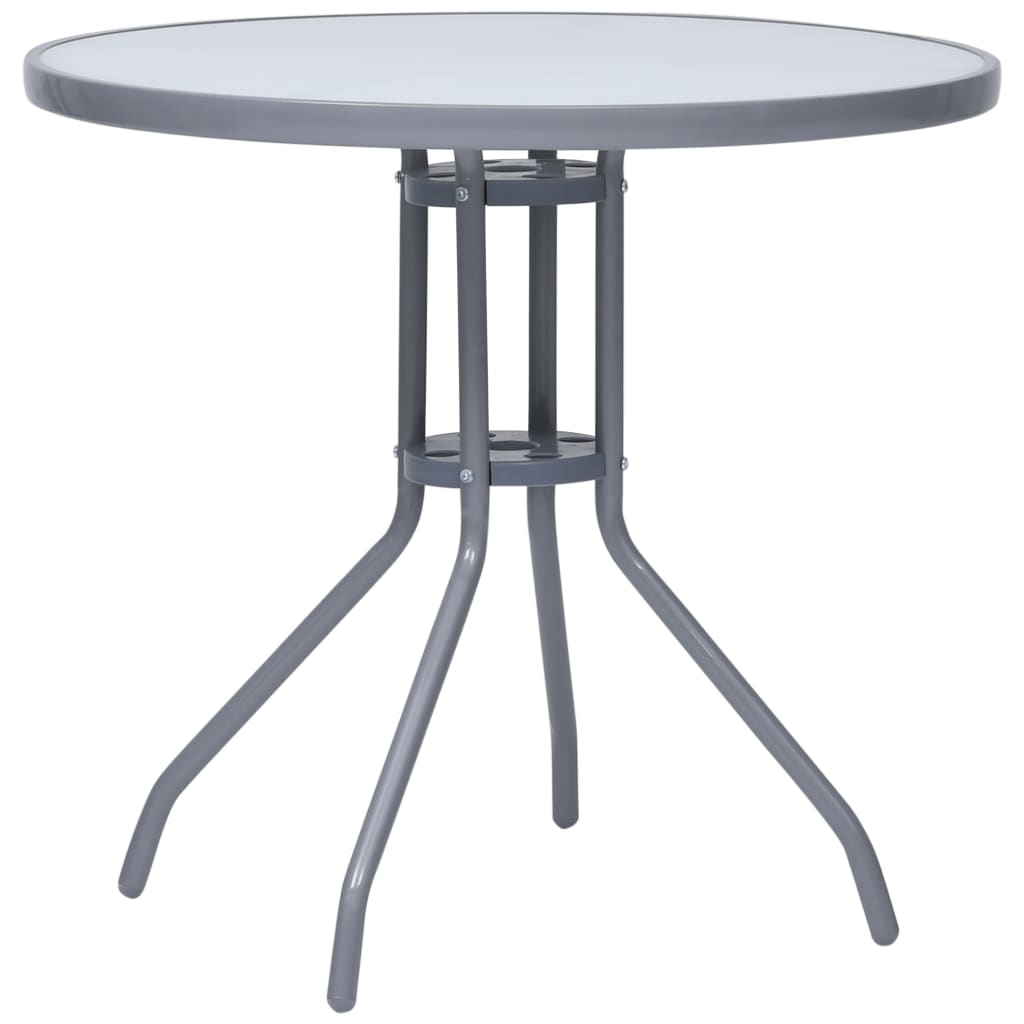 vidaXL Table de jardin Gris clair 80 cm Acier et verre