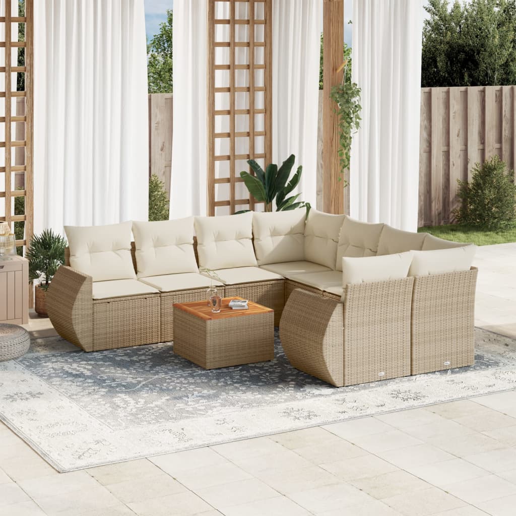vidaXL Salon de jardin avec coussins 9 pcs beige résine tressée