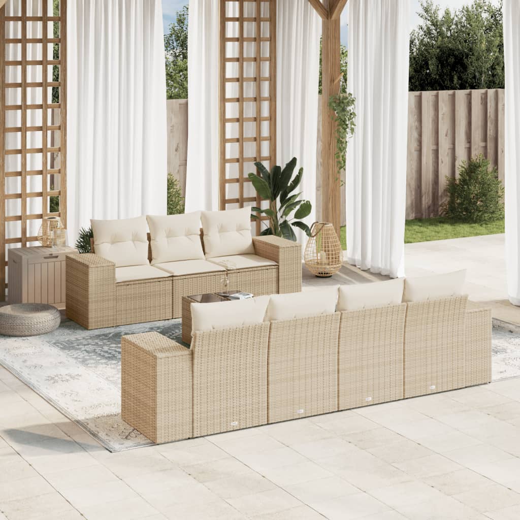 vidaXL Salon de jardin avec coussins 8 pcs beige résine tressée