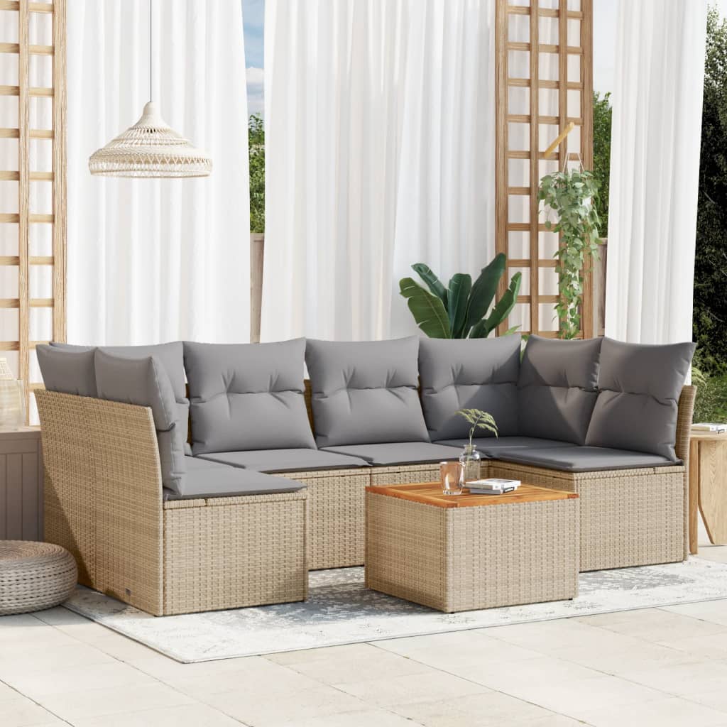 vidaXL Salon de jardin avec coussins 7pcs mélange beige résine tressée