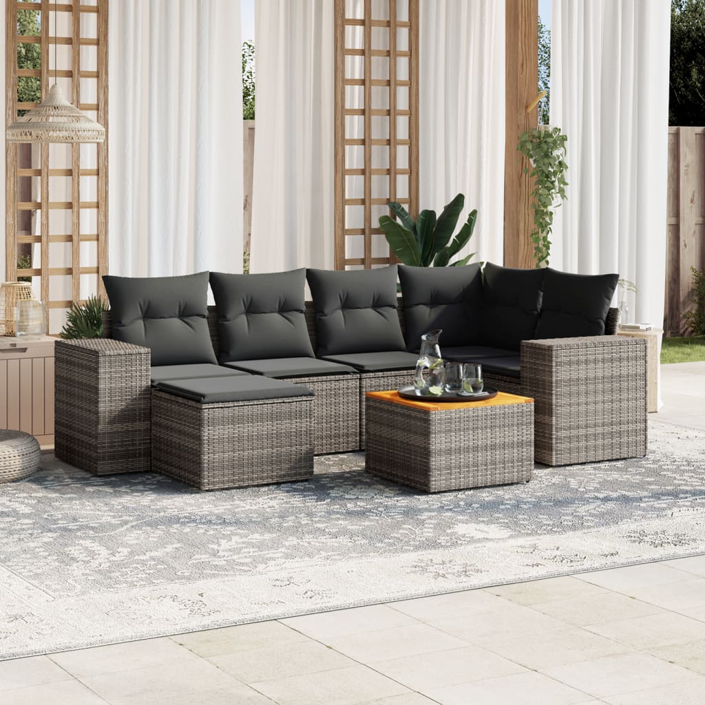 vidaXL Salon de jardin avec coussins 7 pcs gris résine tressée