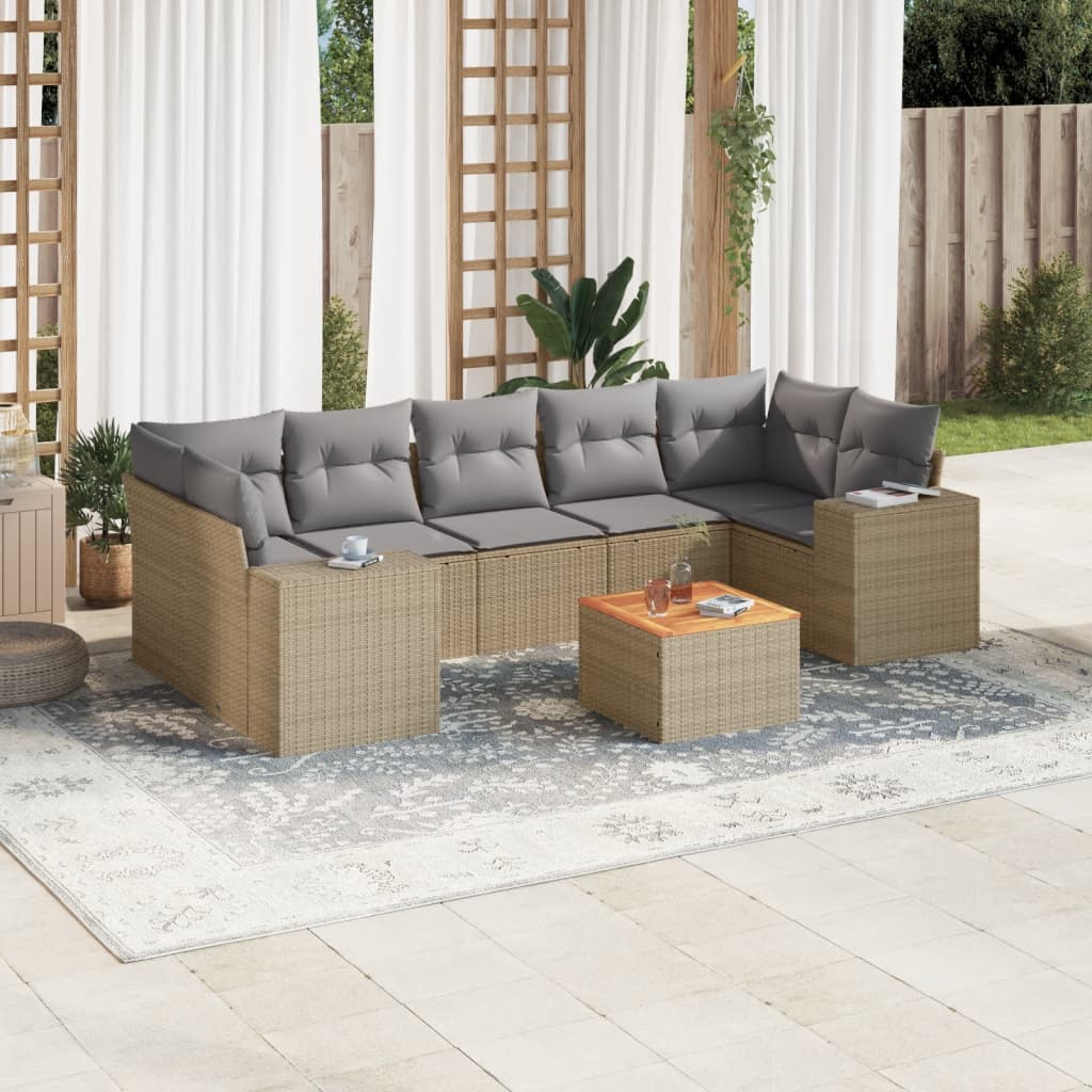 vidaXL Salon de jardin avec coussins 8 pcs beige résine tressée