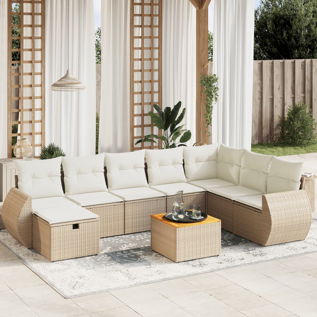 vidaXL Salon de jardin avec coussins 9 pcs beige résine tressée