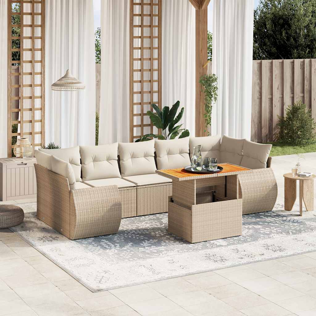 vidaXL Salon de jardin avec coussins 8 pcs beige résine tressée