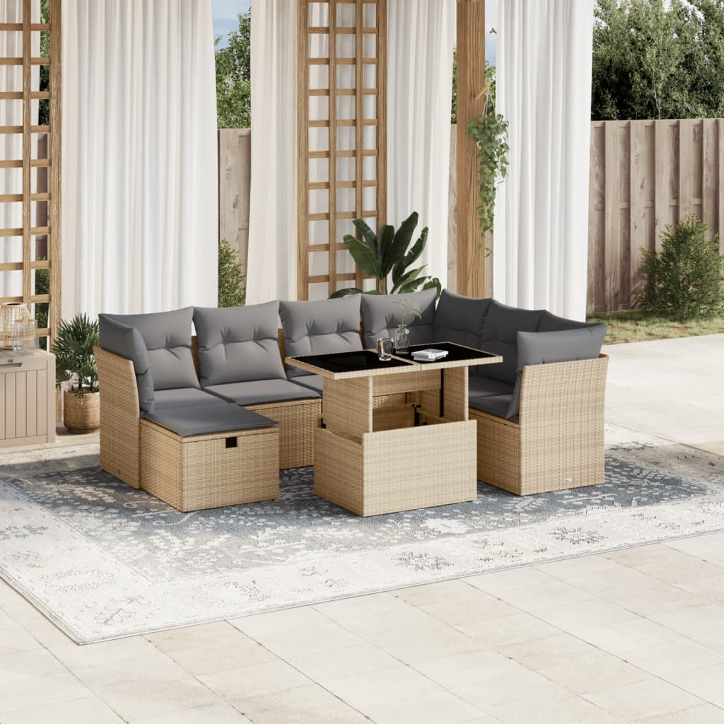 vidaXL Salon de jardin avec coussins 8 pcs beige résine tressée