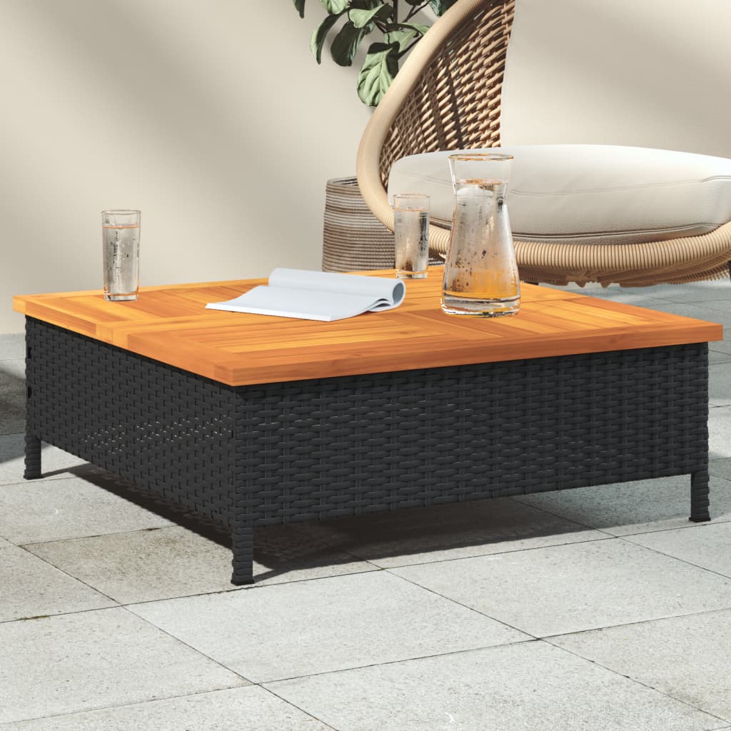 vidaXL Table de jardin noir 70x70x25 cm résine tressée et bois acacia