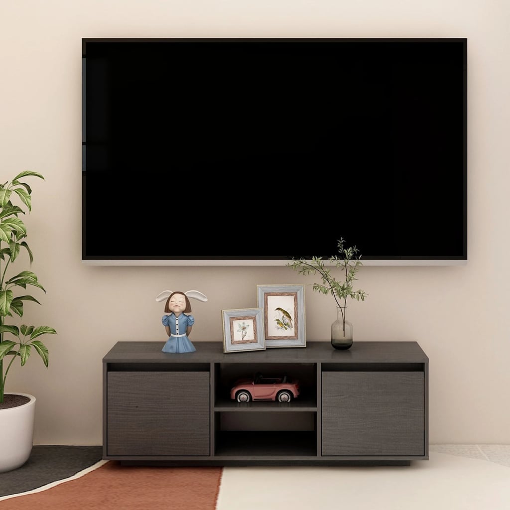 vidaXL Meuble TV Gris 110x30x40 cm Bois de pin massif