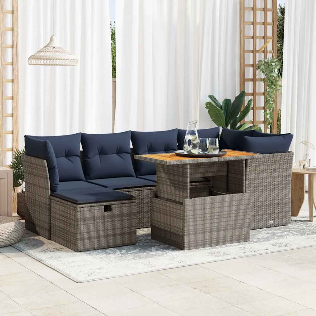 vidaXL Salon de jardin avec coussins 7 pcs noir résine tressée acacia