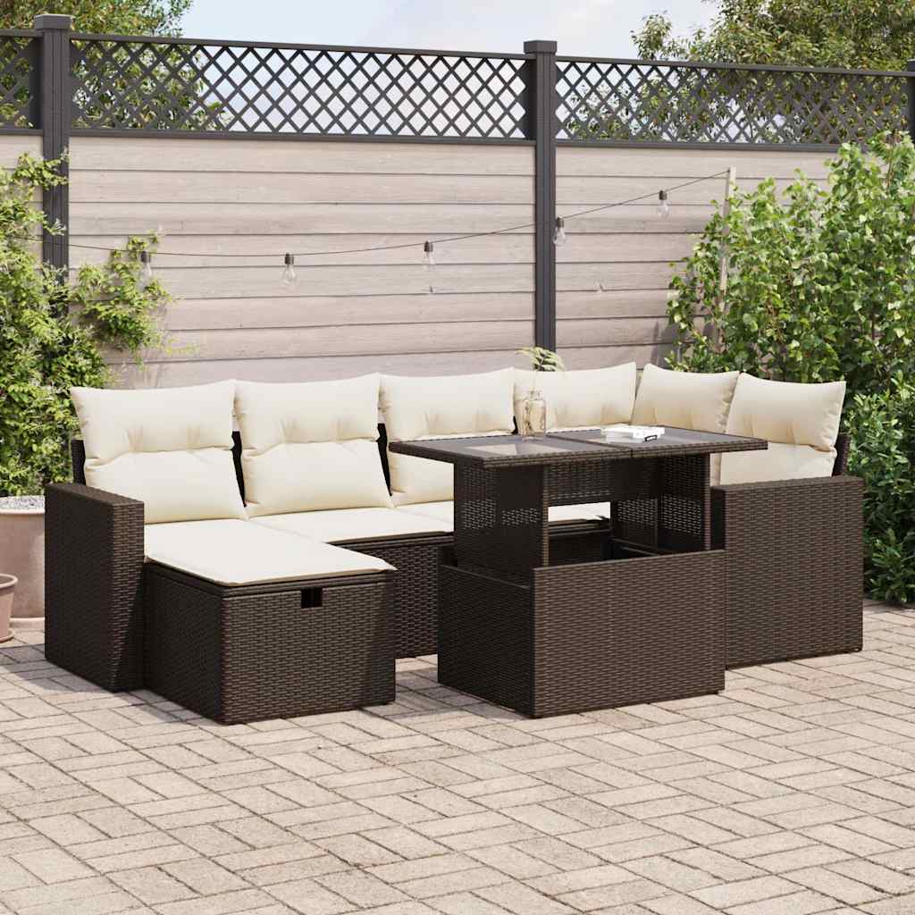 vidaXL Salon de jardin avec coussins 7 pcs marron résine tressée