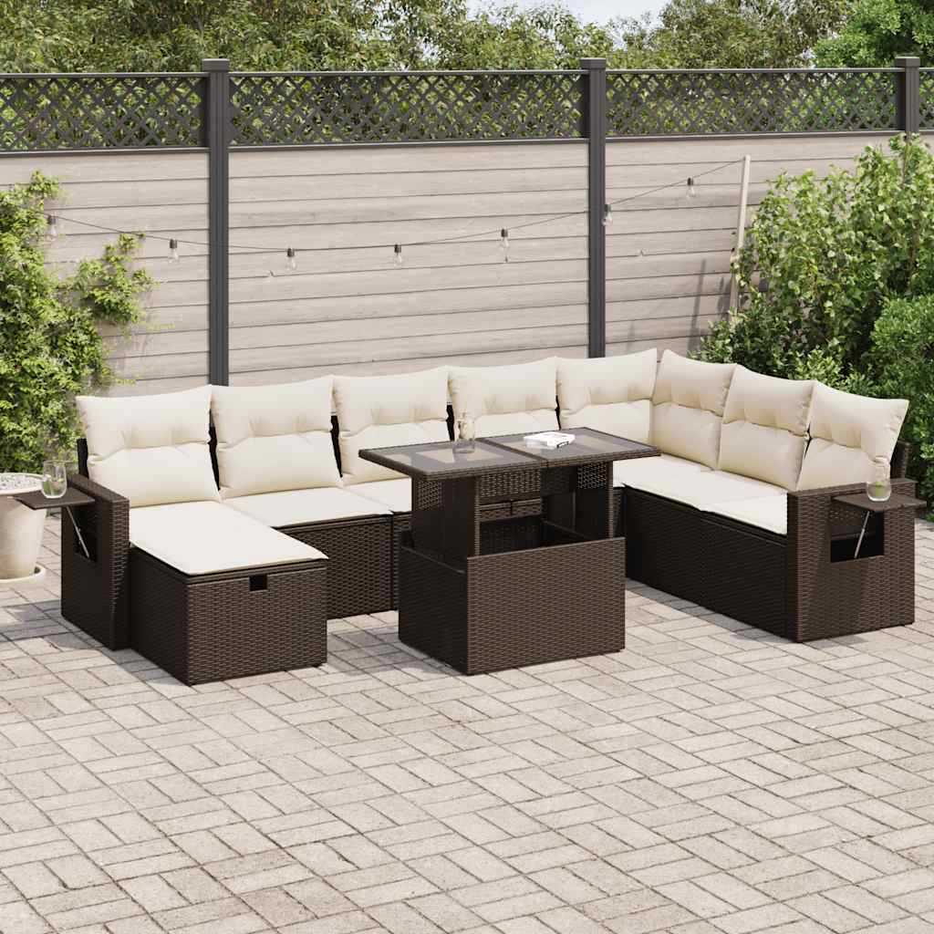 vidaXL Salon de jardin avec coussins 9 pcs marron résine tressée