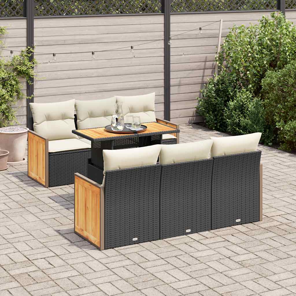 vidaXL Salon de jardin avec coussins 7 pcs noir résine tressée acacia