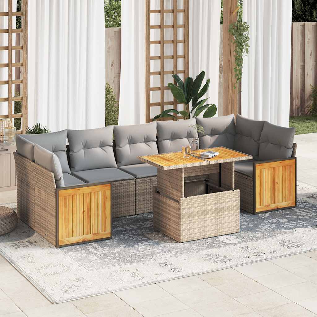 vidaXL Salon de jardin avec coussins 8 pcs beige résine tressée acacia
