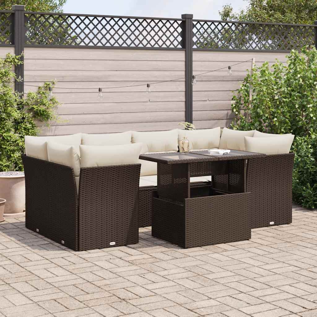 vidaXL Salon de jardin avec coussins 7 pcs marron résine tressée