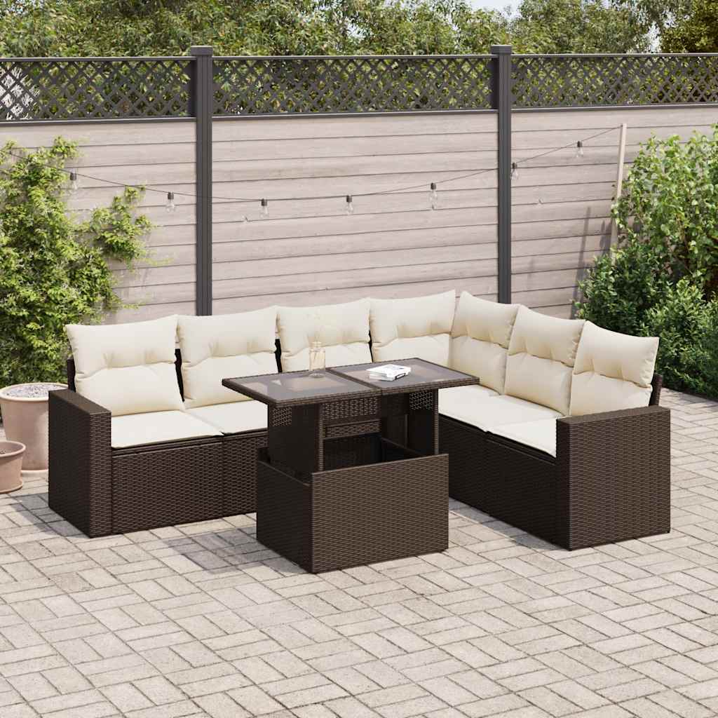 vidaXL Salon de jardin avec coussins 7 pcs marron résine tressée