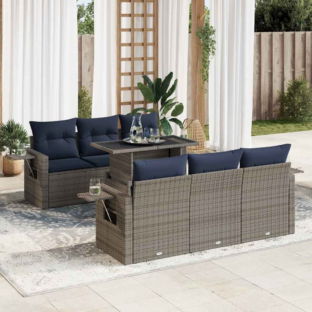 vidaXL Salon de jardin avec coussins 7 pcs gris résine tressée acacia