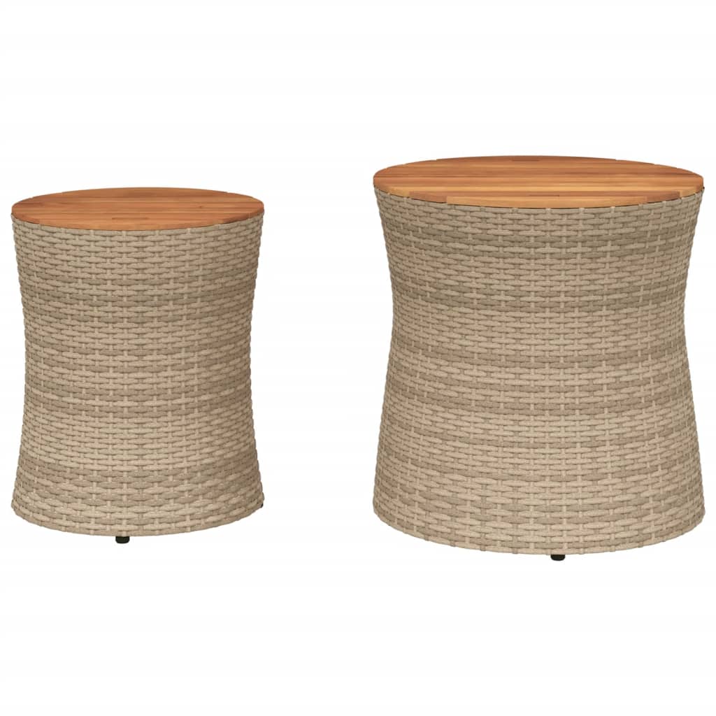 vidaXL Tables d'appoint de jardin 2pcs dessus en bois beige poly rotin - Image 4