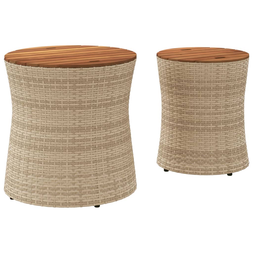 vidaXL Tables d'appoint de jardin 2pcs dessus en bois beige poly rotin - Image 6