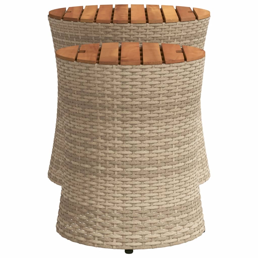 vidaXL Tables d'appoint de jardin 2pcs dessus en bois beige poly rotin - Image 5