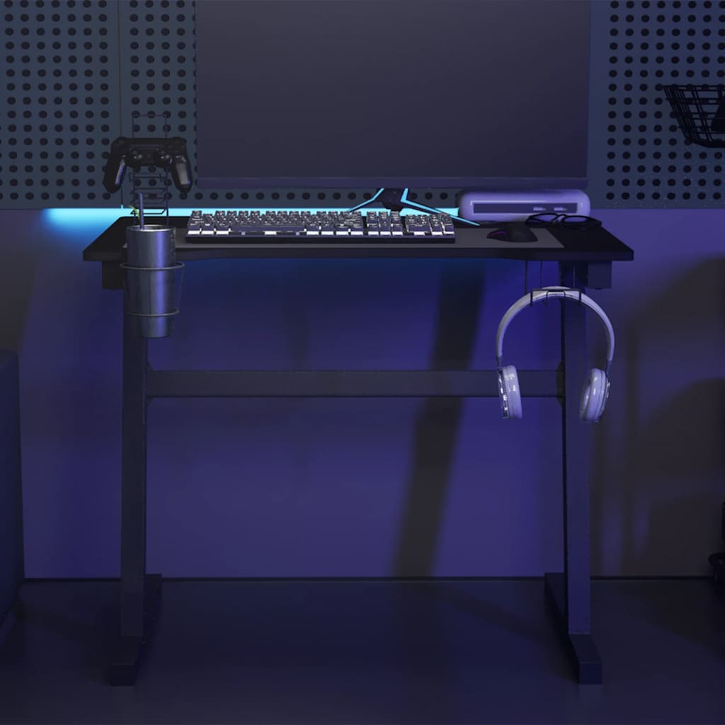 vidaXL Bureau de jeu à LED avec pieds en forme de Z Noir 90x60x75 cm