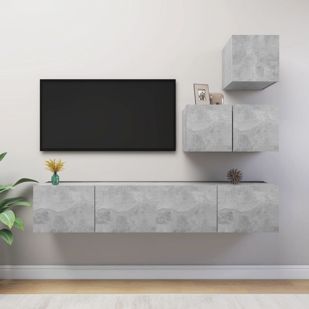 vidaXL Ensemble de meubles TV 4 pcs Gris béton Bois d'ingénierie