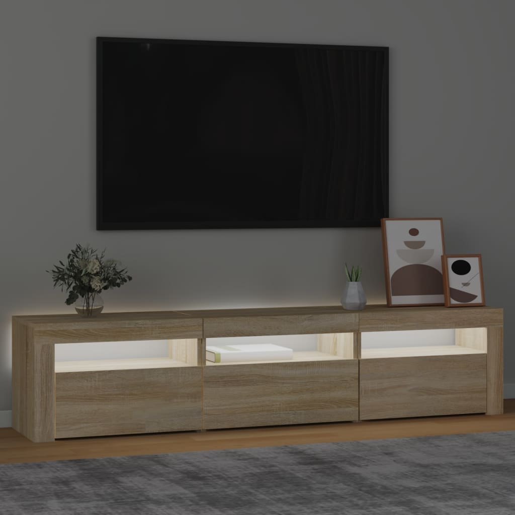 vidaXL Meuble TV avec lumières LED Chêne sonoma 180x35x40 cm - Image 3
