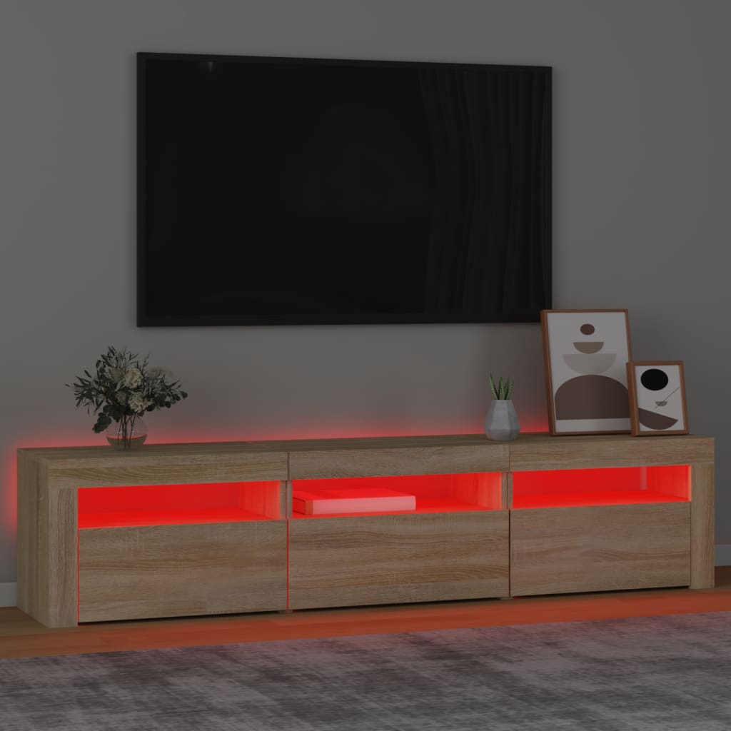 vidaXL Meuble TV avec lumières LED Chêne sonoma 180x35x40 cm - Image 5