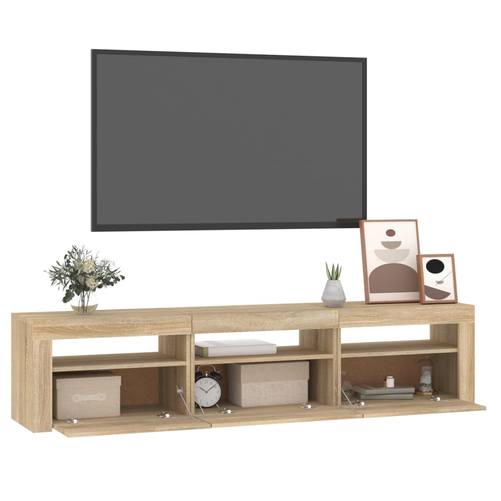 vidaXL Meuble TV avec lumières LED Chêne sonoma 180x35x40 cm - Image 6