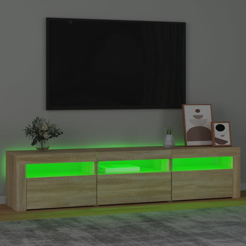 vidaXL Meuble TV avec lumières LED Chêne sonoma 180x35x40 cm - Image 4