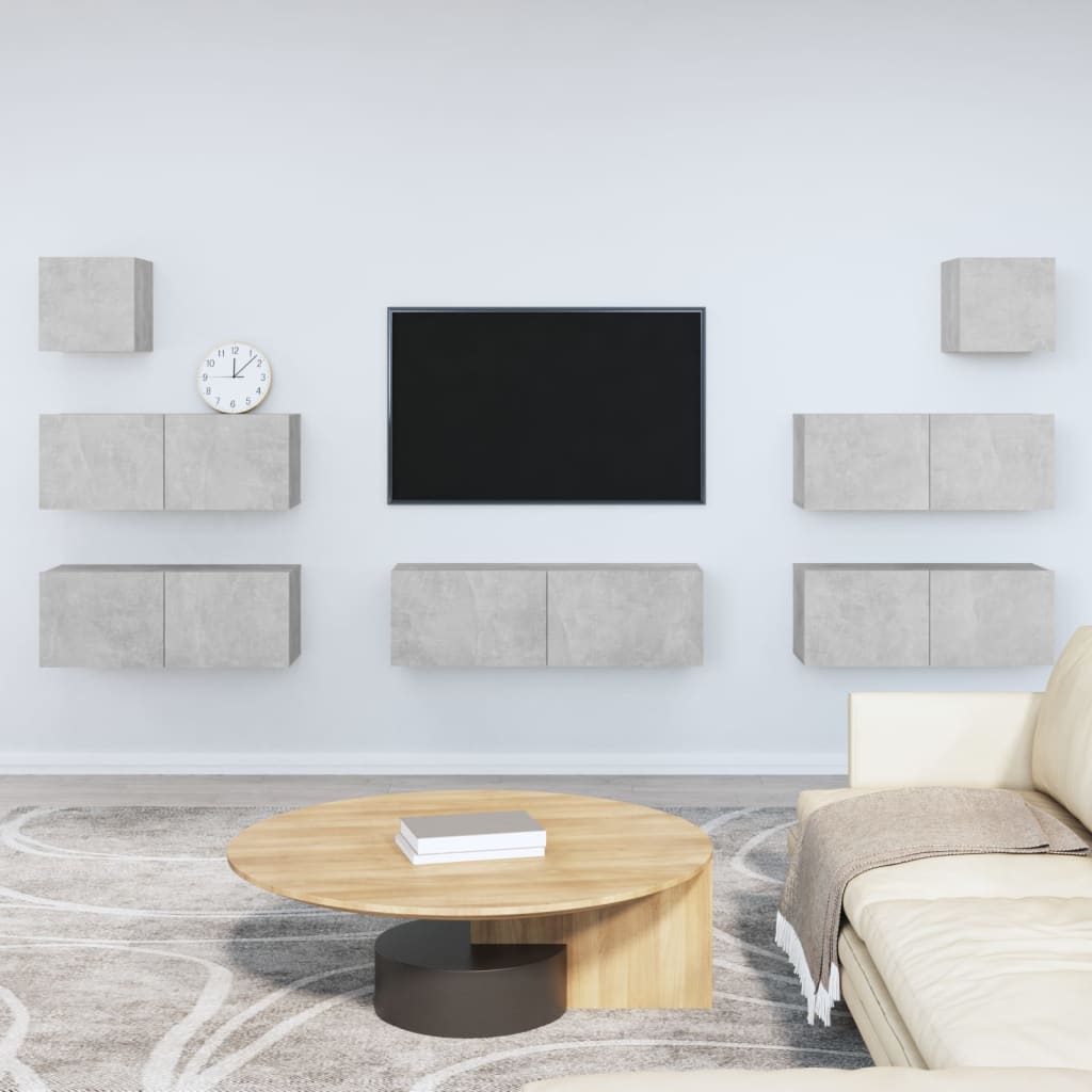 vidaXL Ensemble de meubles TV 7 pcs Gris béton Bois d'ingénierie