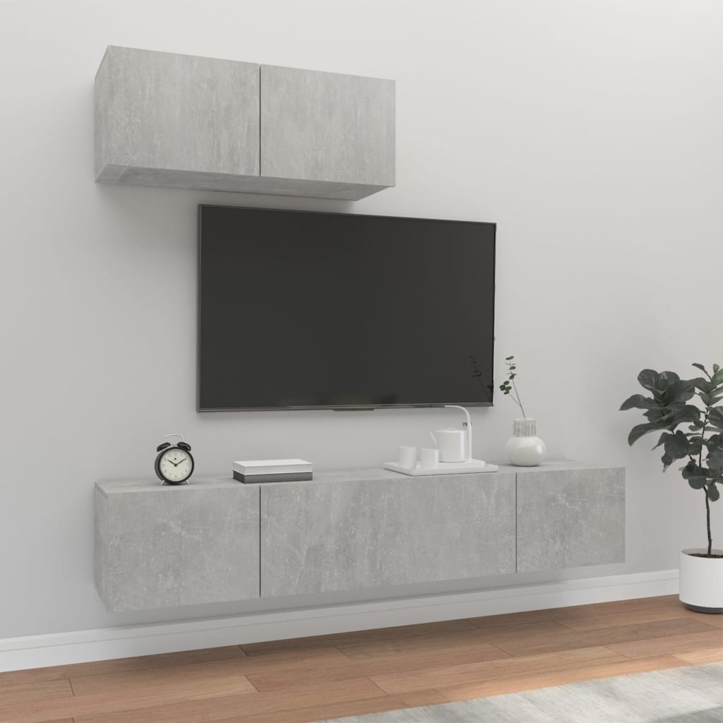 vidaXL Ensemble de meubles TV 3 pcs Gris béton Bois d'ingénierie