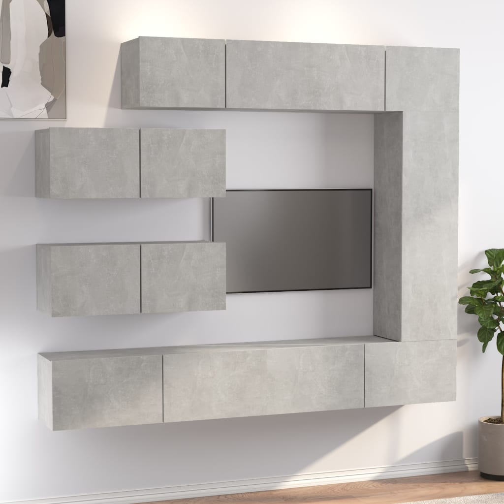 vidaXL Ensemble de meubles TV 7 pcs Gris béton Bois d'ingénierie