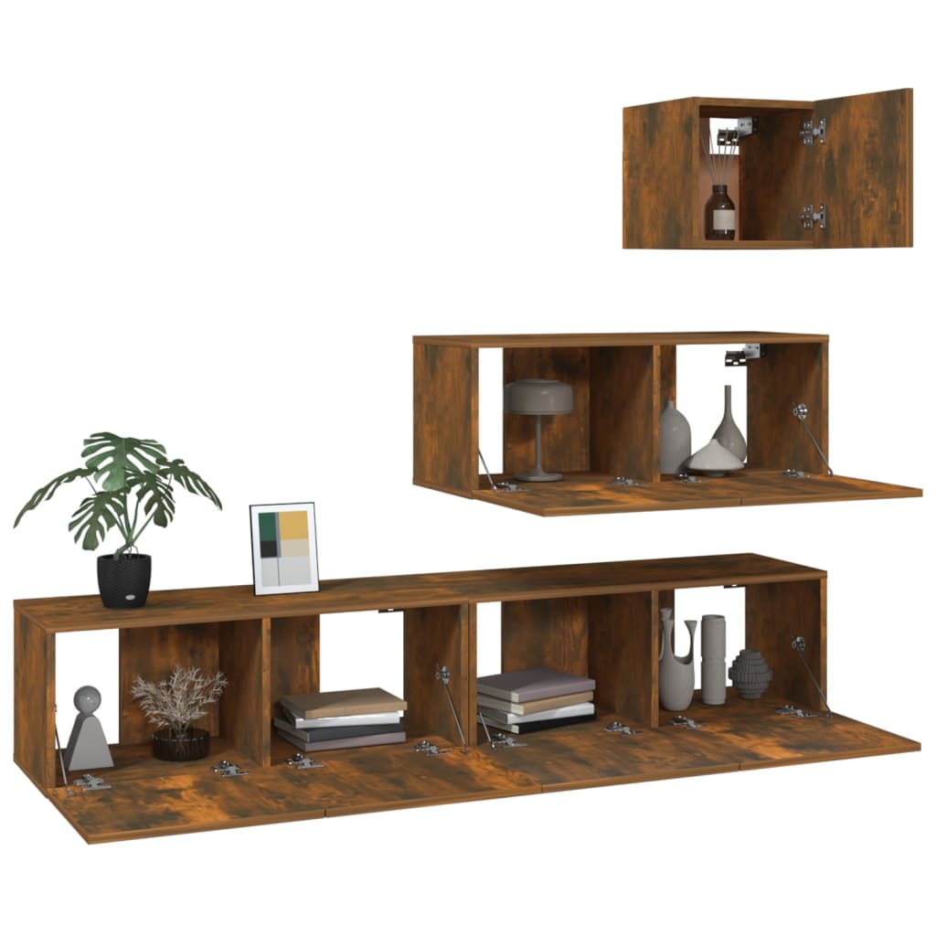 vidaXL Ensemble de meubles TV 4 pcs Chêne fumé Bois d'ingénierie - Image 4