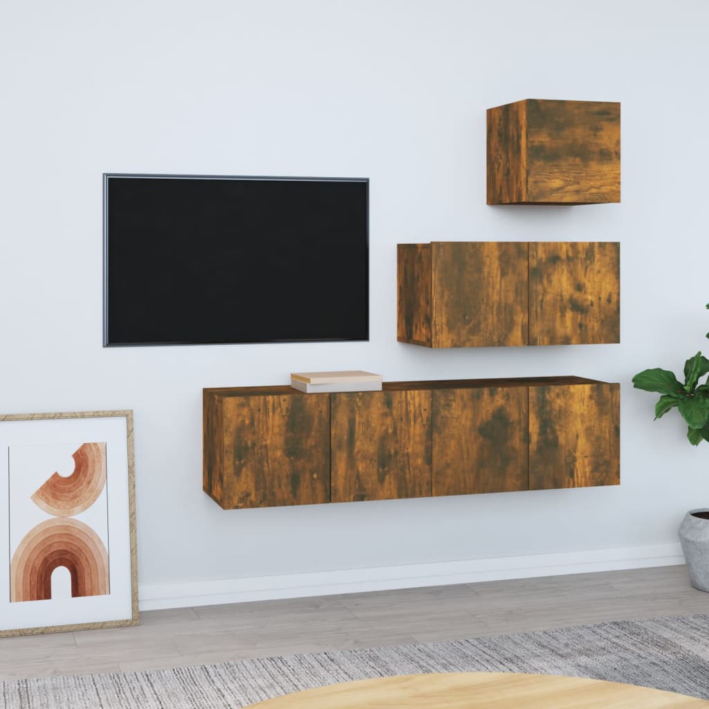 vidaXL Ensemble de meubles TV 4 pcs Chêne fumé Bois d'ingénierie