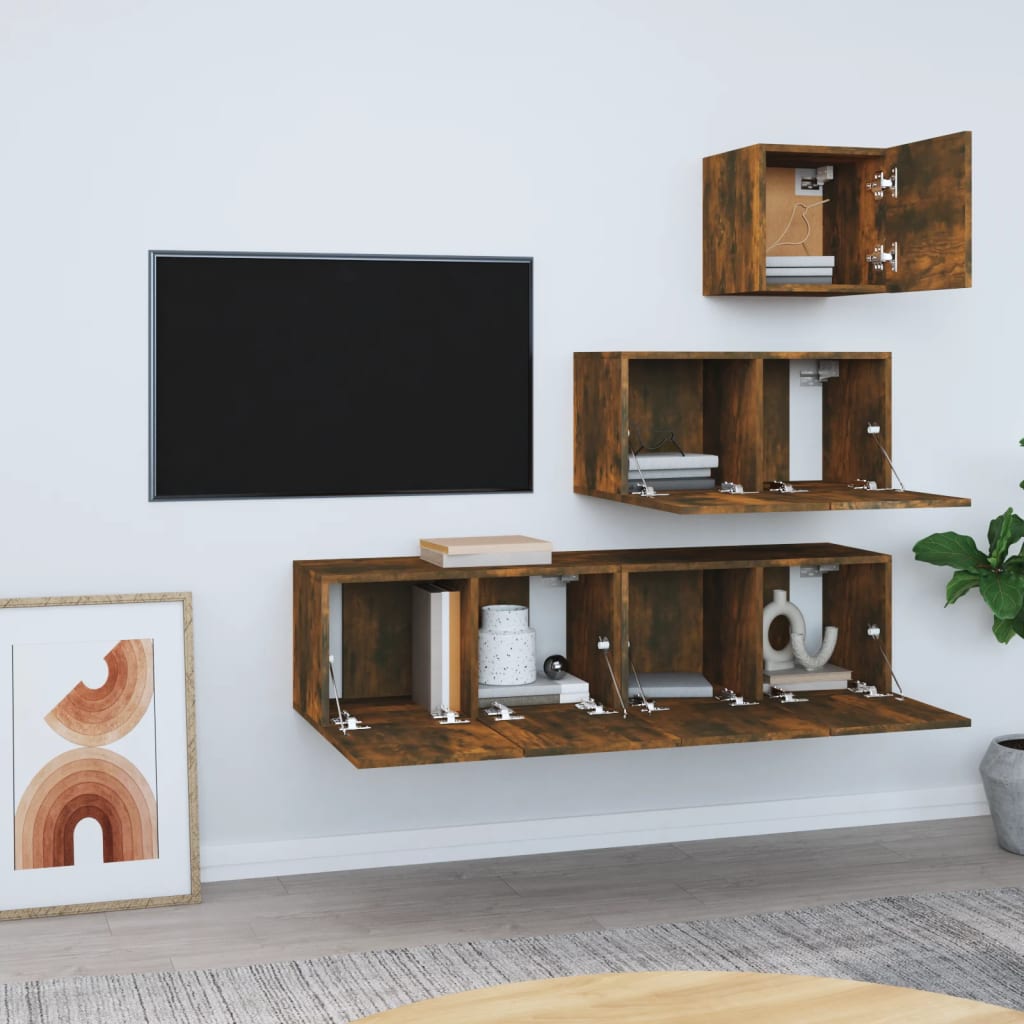 vidaXL Ensemble de meubles TV 4 pcs Chêne fumé Bois d'ingénierie - Image 3