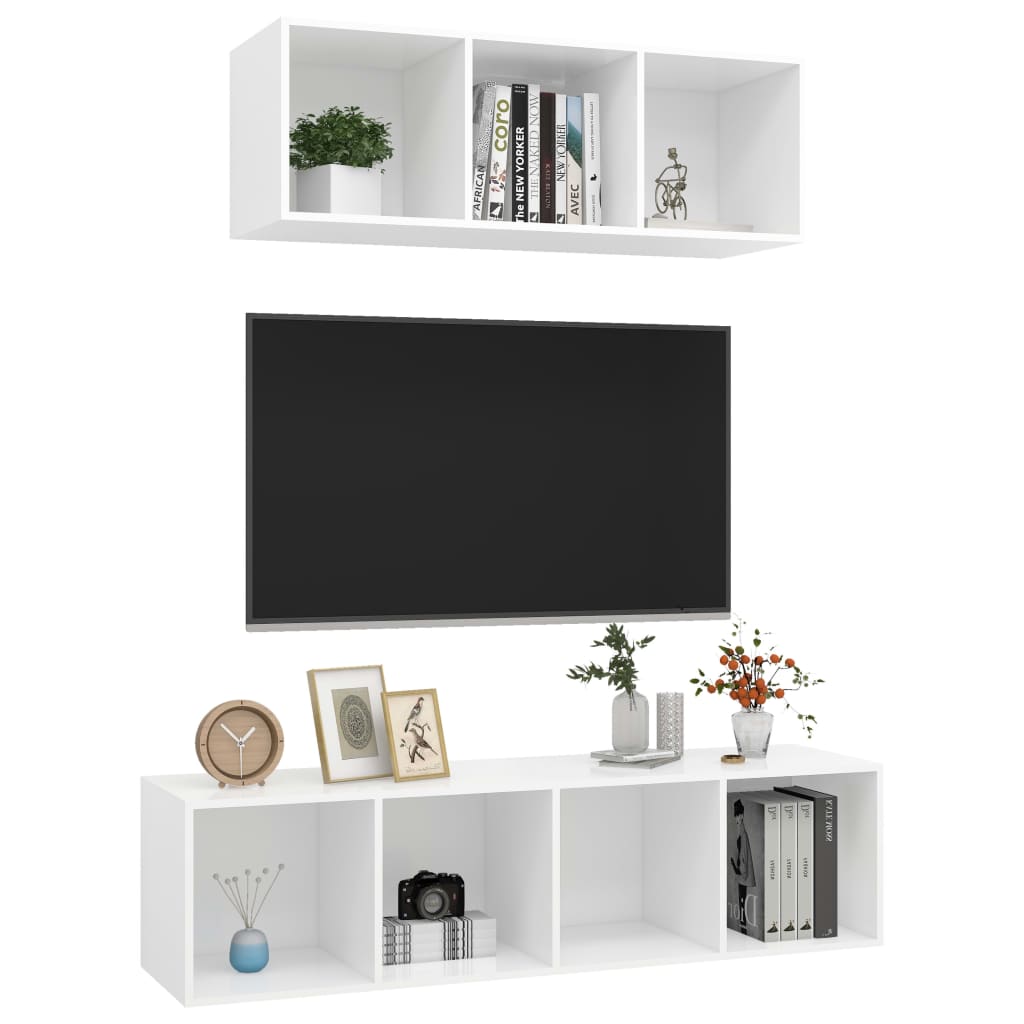 vidaXL Ensemble de meuble TV 2 pcs Blanc Bois d'ingénierie - Image 3