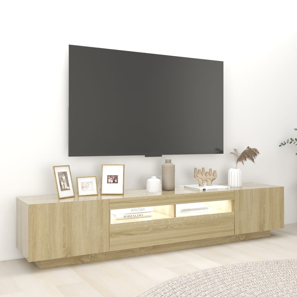 vidaXL Meuble TV avec lumières LED Chêne sonoma 200x35x40 cm - Image 3