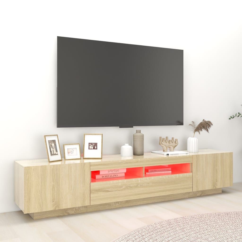 vidaXL Meuble TV avec lumières LED Chêne sonoma 200x35x40 cm - Image 4