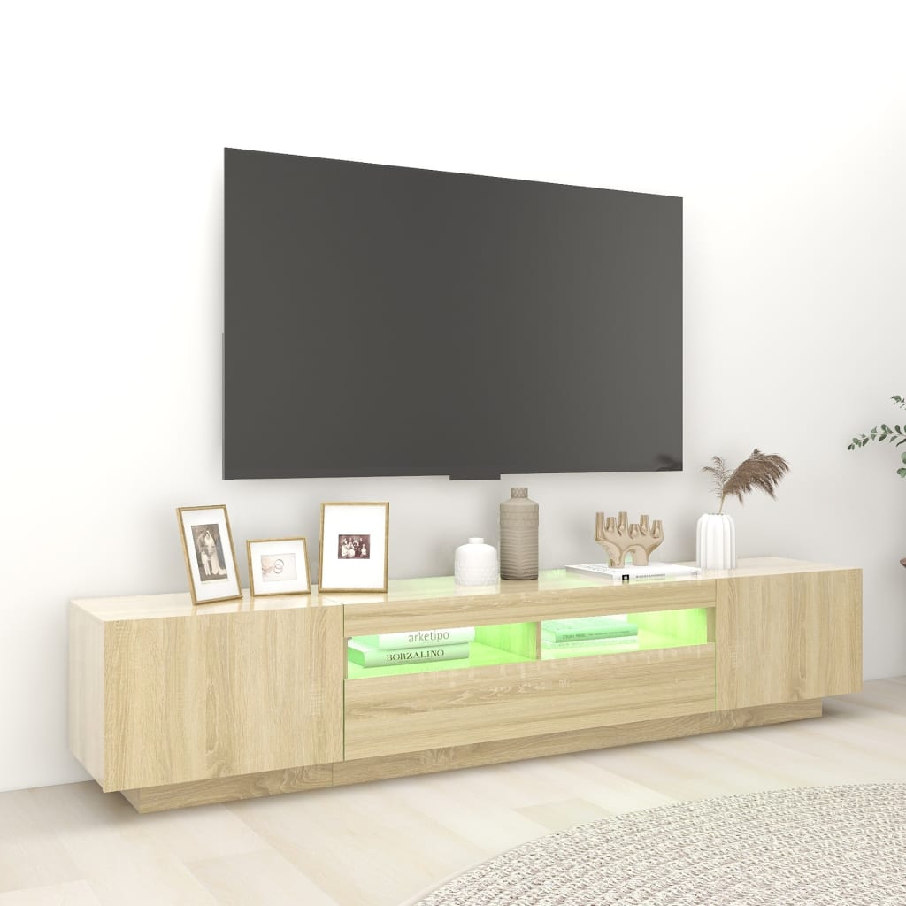 vidaXL Meuble TV avec lumières LED Chêne sonoma 200x35x40 cm - Image 5