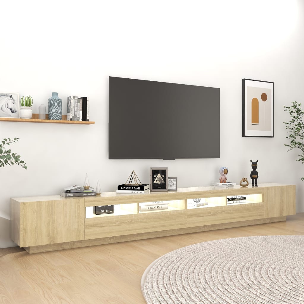 vidaXL Meuble TV avec lumières LED Chêne sonoma 300x35x40 cm - Image 3
