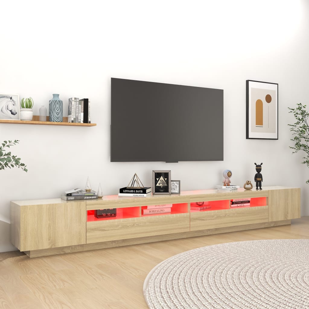 vidaXL Meuble TV avec lumières LED Chêne sonoma 300x35x40 cm - Image 4