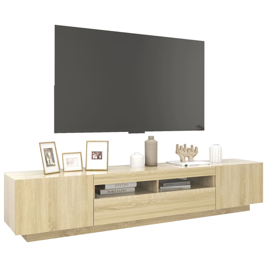 vidaXL Meuble TV avec lumières LED Chêne sonoma 200x35x40 cm - Image 6