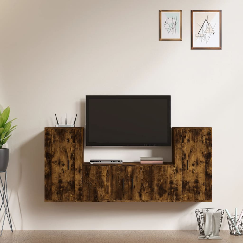 vidaXL Ensemble de meubles TV 3 pcs Chêne fumé Bois d'ingénierie