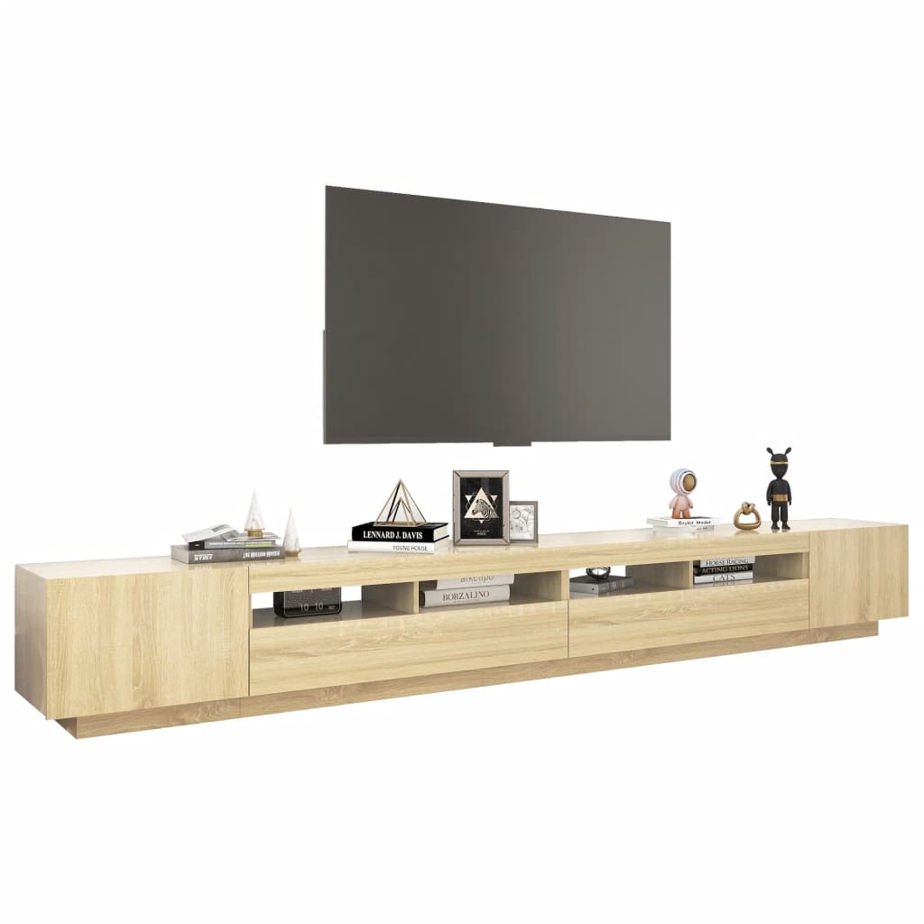 vidaXL Meuble TV avec lumières LED Chêne sonoma 300x35x40 cm - Image 6