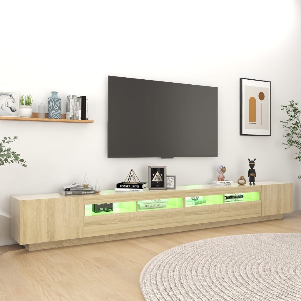 vidaXL Meuble TV avec lumières LED Chêne sonoma 300x35x40 cm - Image 5