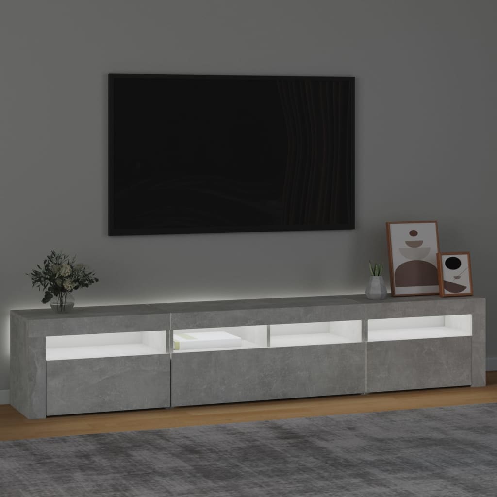 vidaXL Meuble TV avec lumières LED Gris béton 210x35x40 cm - Image 3