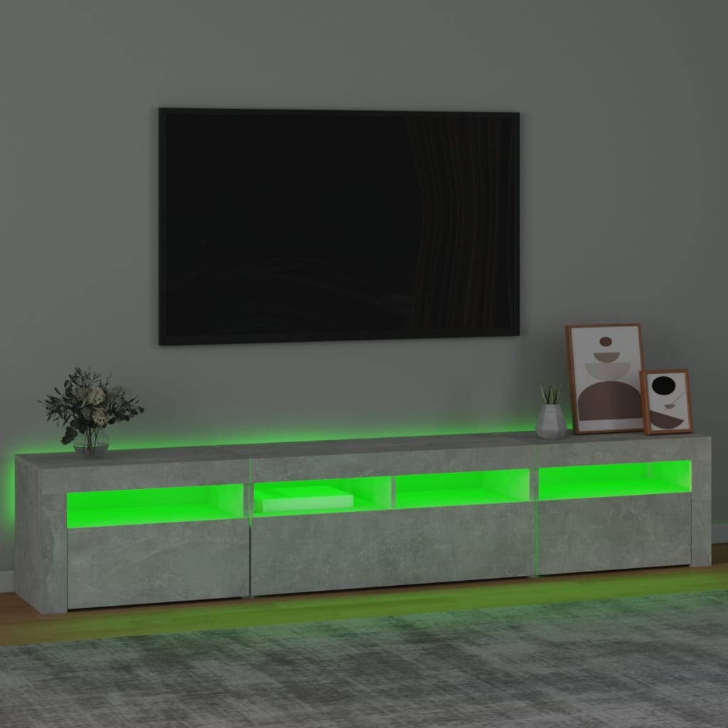 vidaXL Meuble TV avec lumières LED Gris béton 210x35x40 cm - Image 4