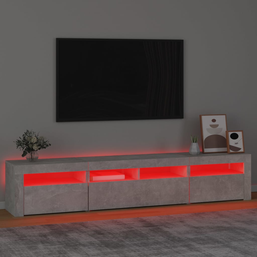 vidaXL Meuble TV avec lumières LED Gris béton 210x35x40 cm - Image 5