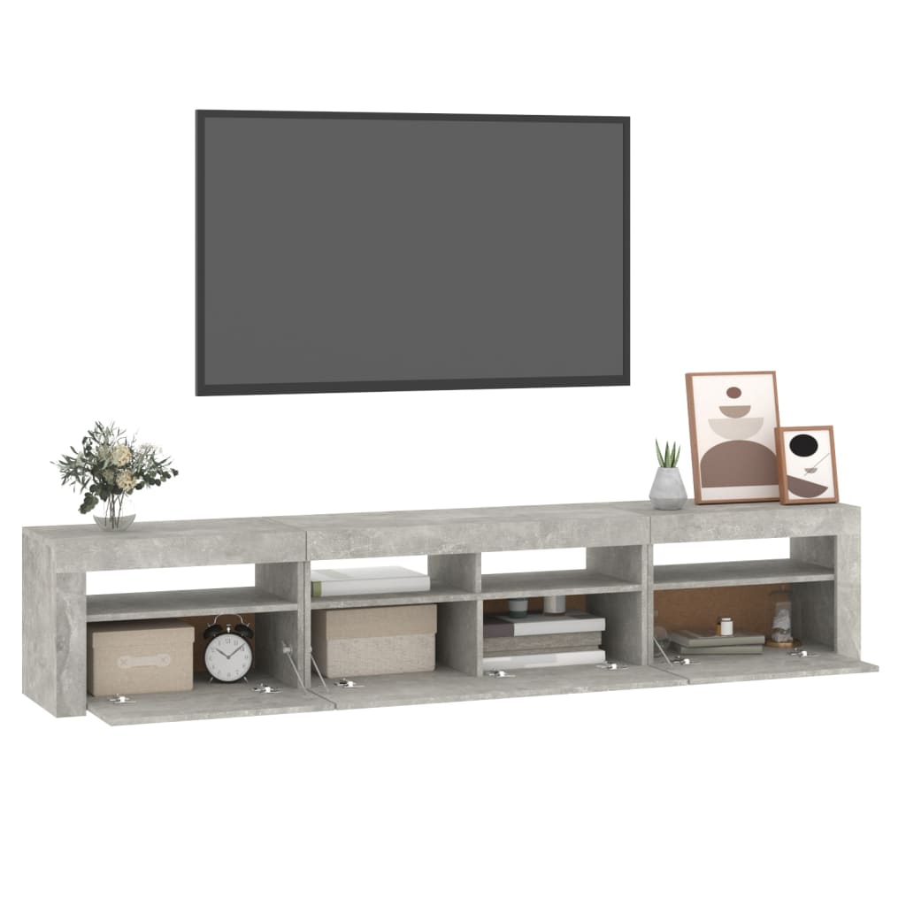 vidaXL Meuble TV avec lumières LED Gris béton 210x35x40 cm - Image 6